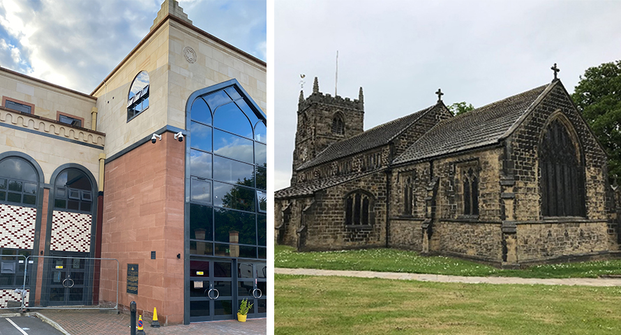 A mosque and a church where Watsons Building Services performed M+E Services